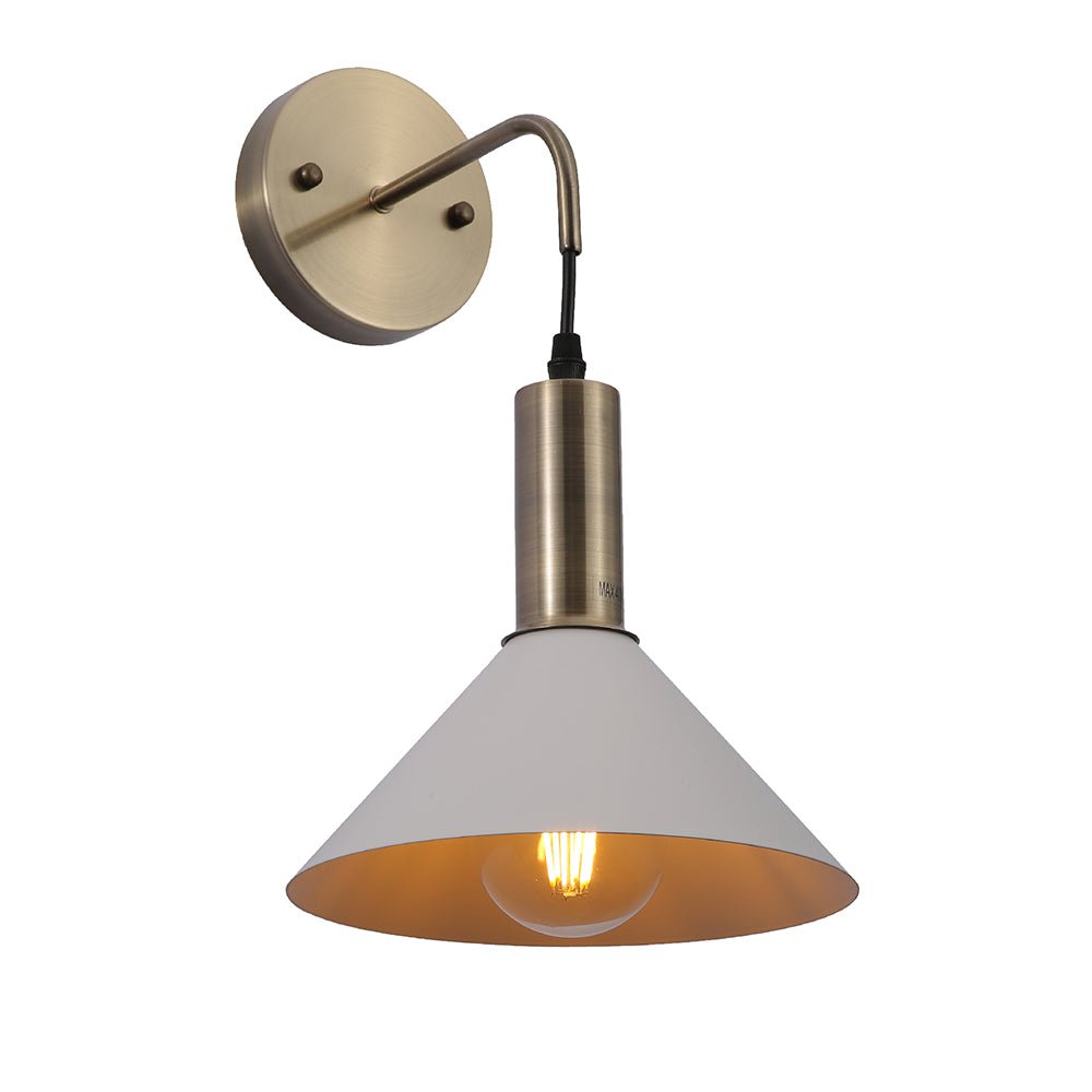 Main image of Antique Brass Metal White Cone Suspended Wall Light with E27 Fitting