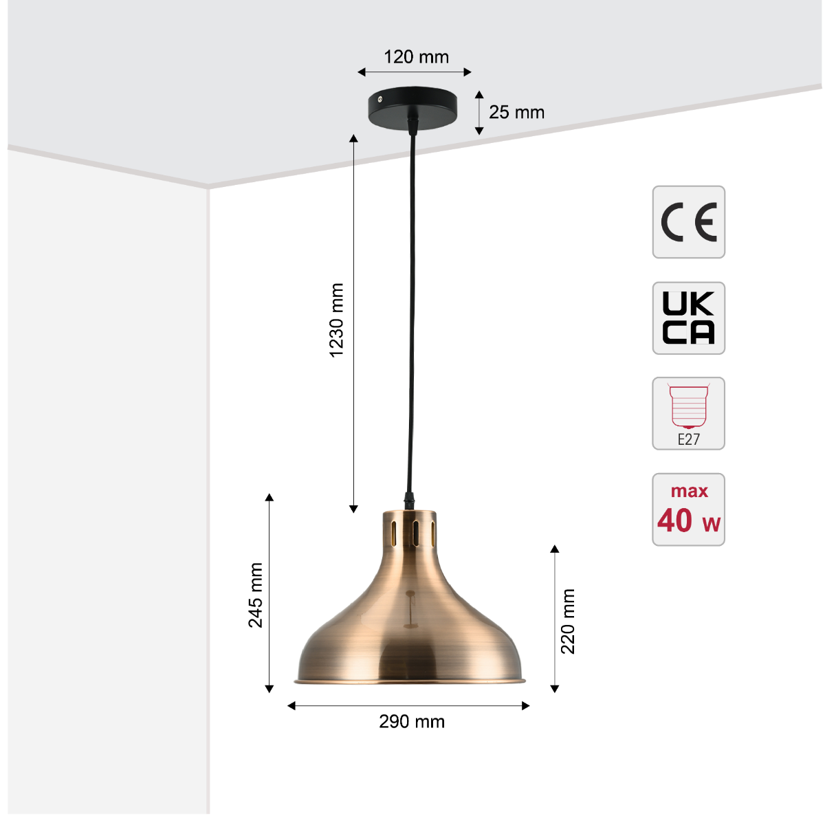 Size and certifications of Artisan Onion Dome Pendant Light 150-18436