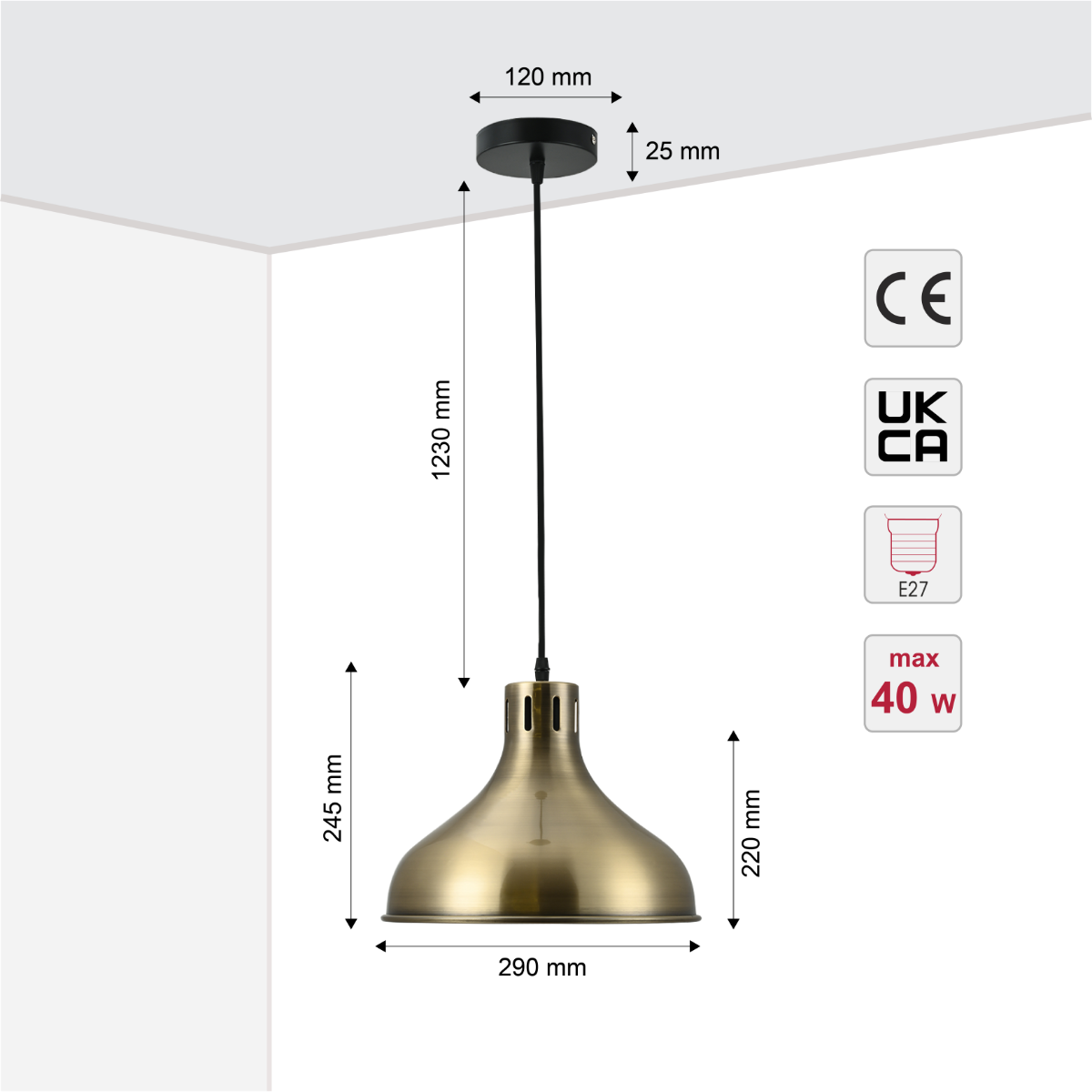 Size and certifications of Artisan Onion Dome Pendant Light 150-18437