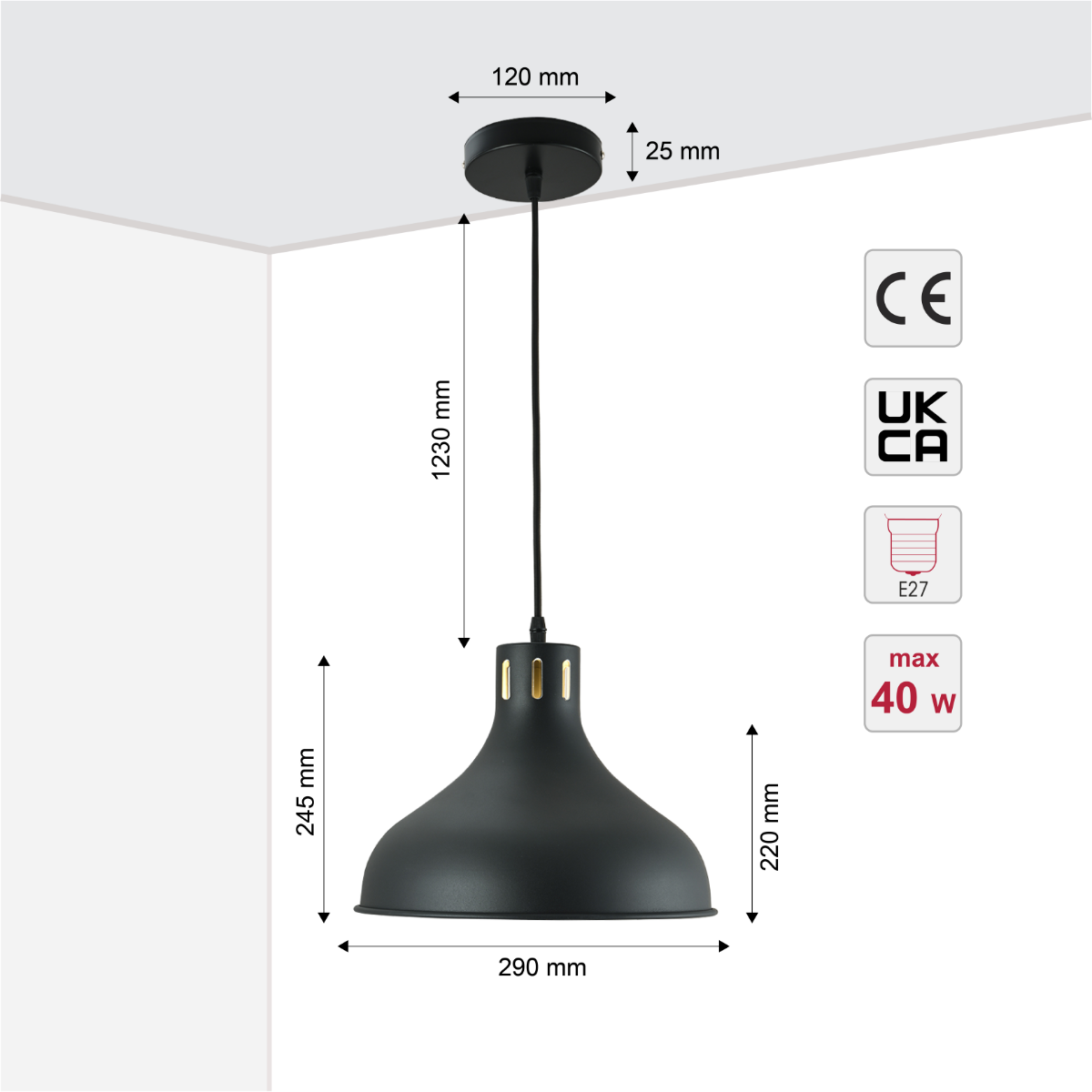 Size and certifications of Artisan Onion Dome Pendant Light 150-18438