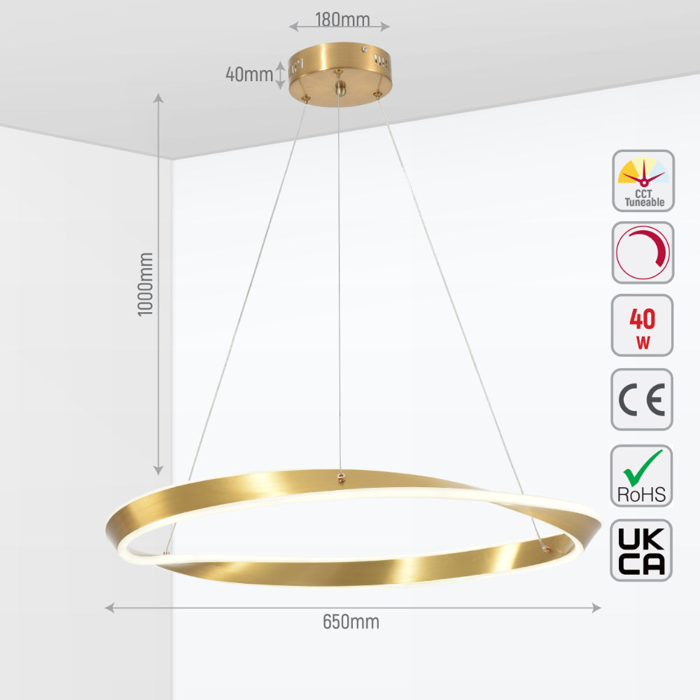Size and tech specs of Artistic Arc LED Pendant Light | Full Bent Ring Design | Contemporary Elegance Ceiling Light | TEKLED 159-17940