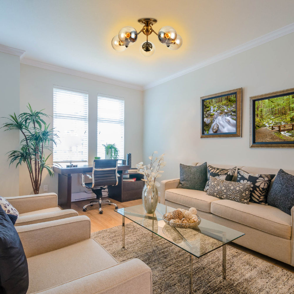 Interior use of Atomic Elegance Brass & Amber Globe Light | TEKLED 159-17997