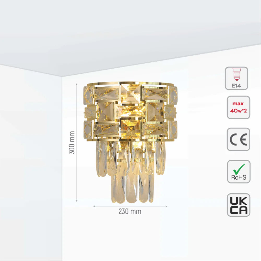 Close up of Basketweave Crystal Chandelier Wall Light | TEKLED 151-19726