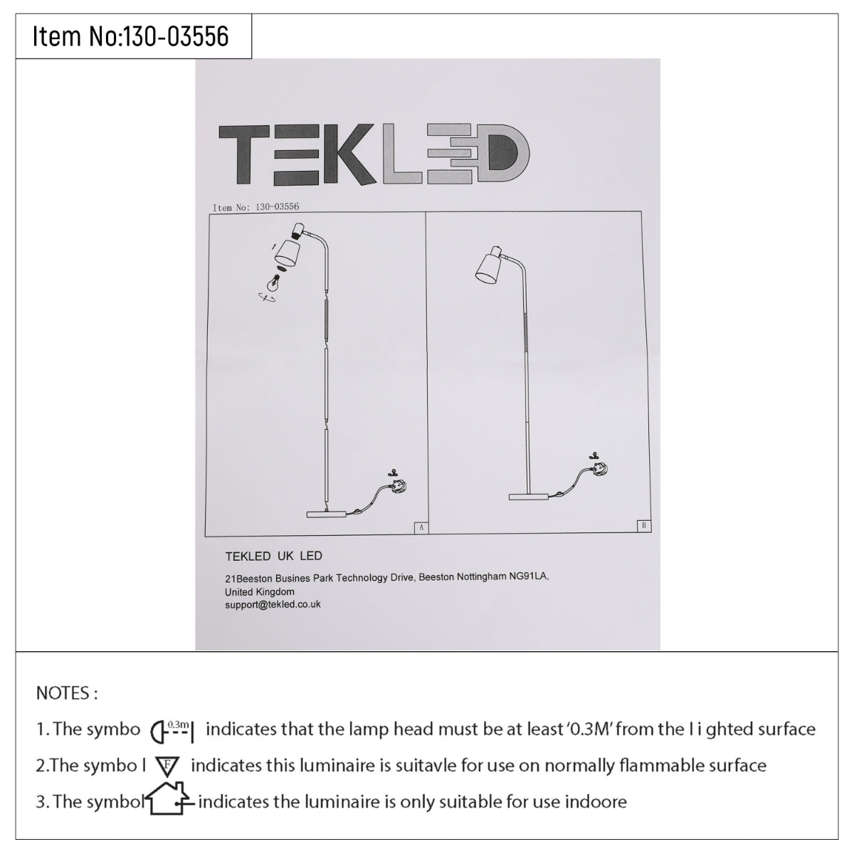 Technical specs of Bend Design Floor Lamp with Gold Accents - E27 130-03556