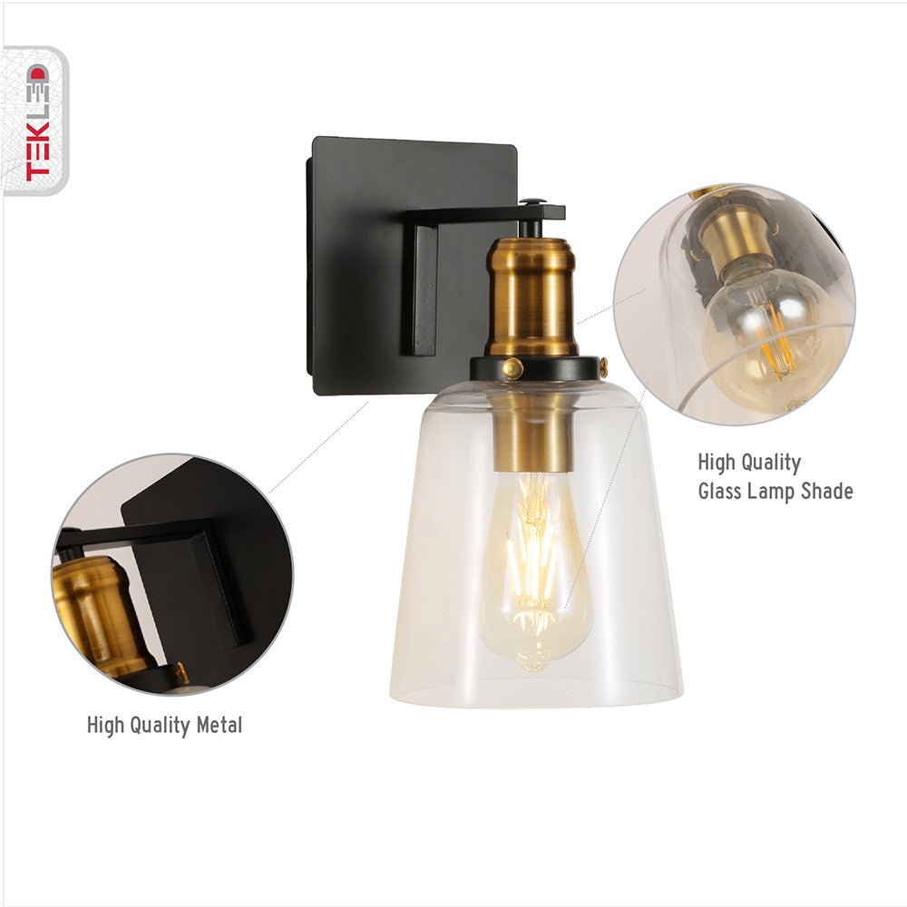 Features of Black Body Clear Glass Cone Wall Light with E27 Fitting