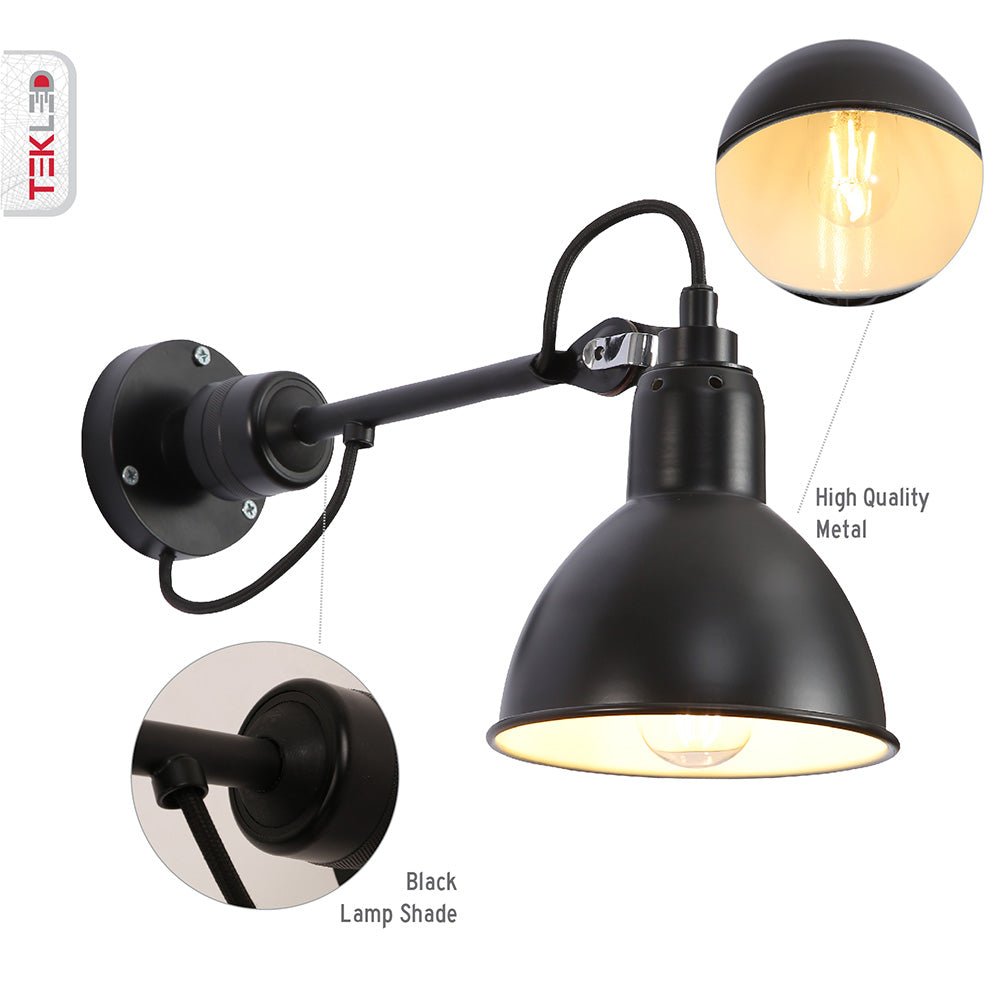 Features of Black Hinged Metal Dome Wall Light with E27 Fitting