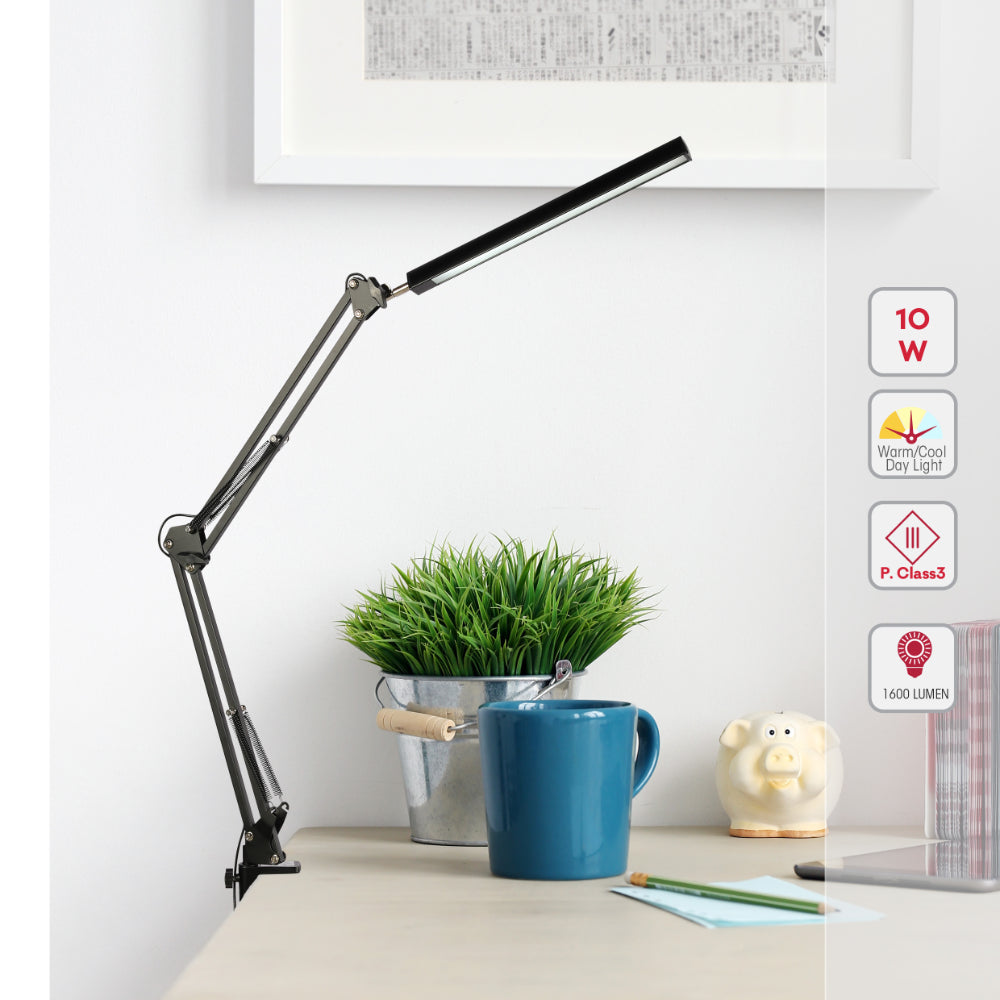 Living room kitchen bedroom use of Black LED Long Arm Dimming Desk Light 10W 3000-6000K TEKLED | TEKLED 130-03764