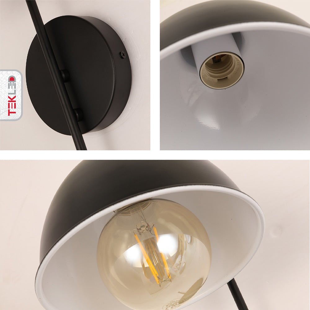 Detailed captures of Black Metal Dome Wall Light with E27 Fitting