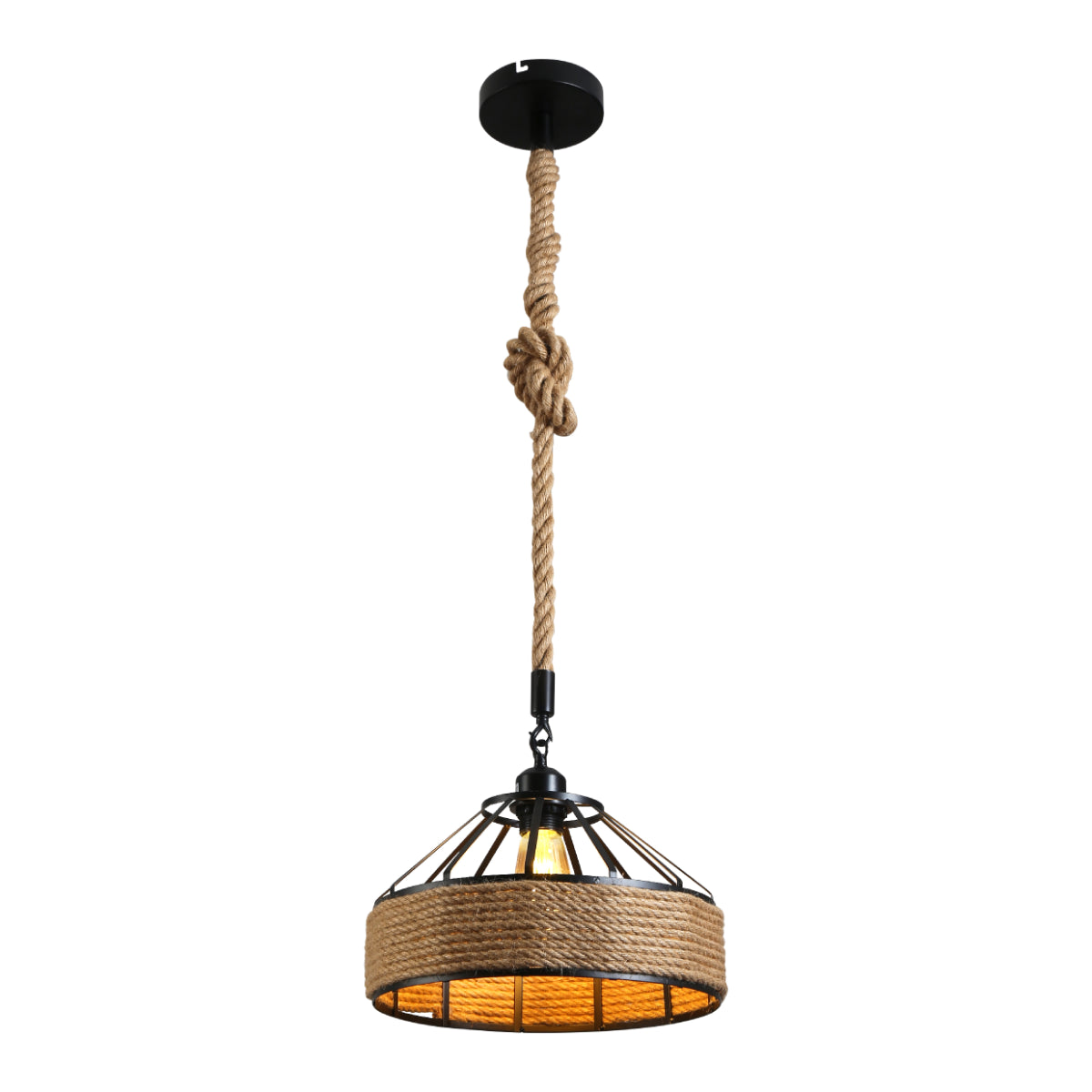 Ceiling Drop Rope Light Black Diamond Cage Pendant Light with Manila Hemp Rope – Industrial ...