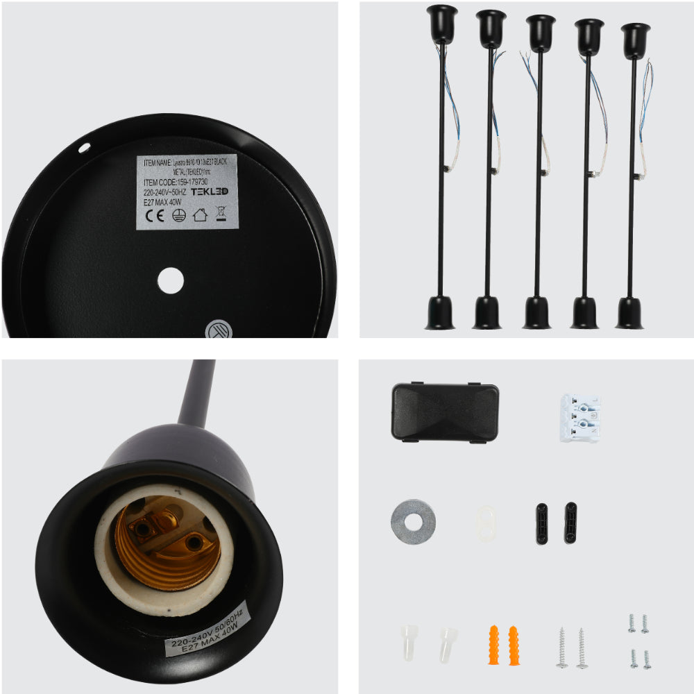 Details of Black Rod Ceiling Light with Adjustable Geometry | TEKLED 159-179730