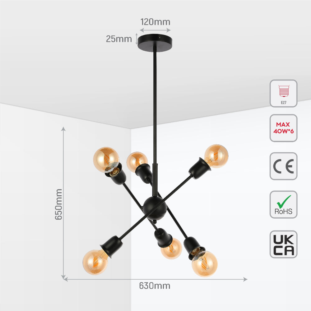 Size and tech specs of Black Rod Ceiling Light with Adjustable Geometry | TEKLED 159-179731