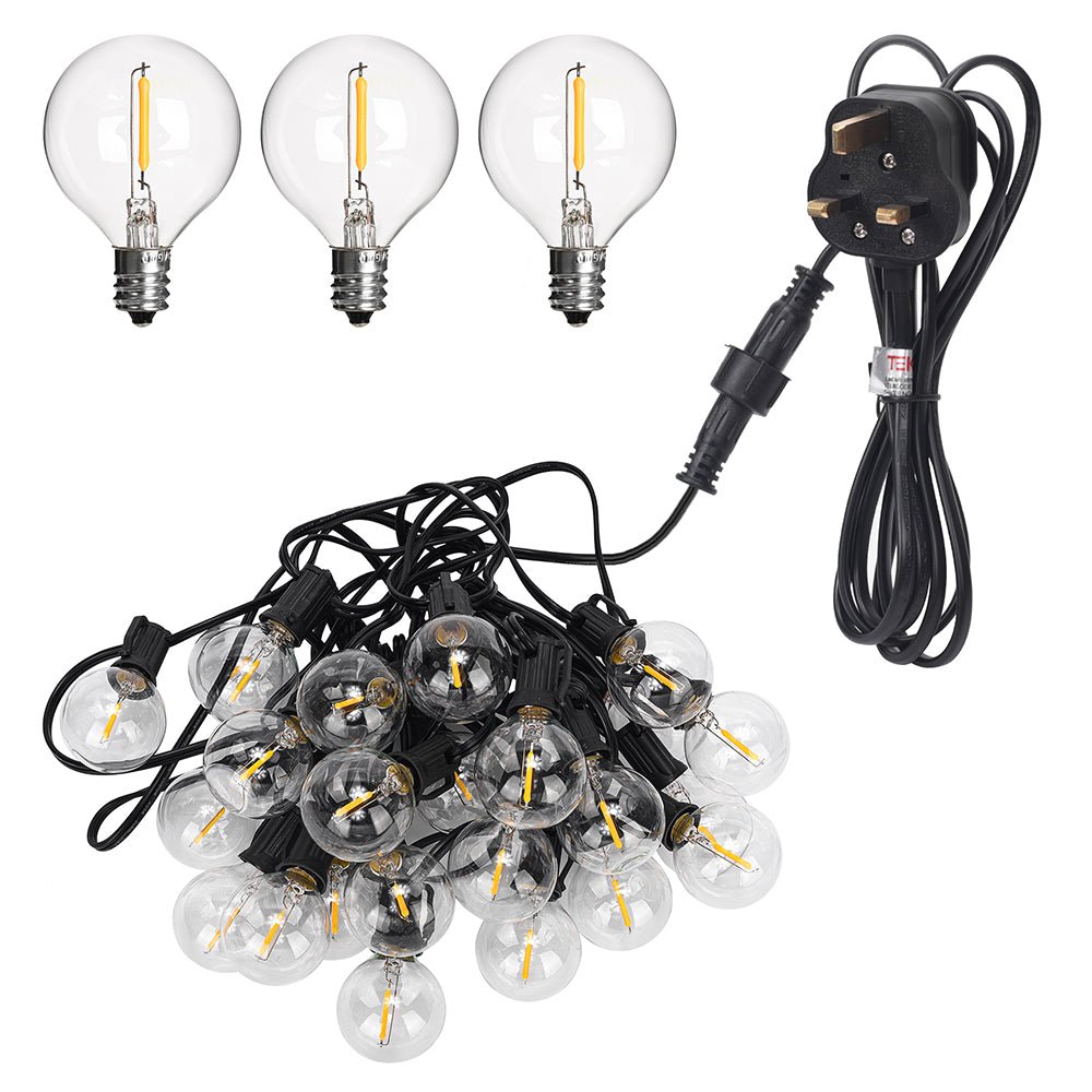Product close up of  Castor LED Bulb String 25pcs Globe G40 95m Weatherproof Festoon Light