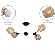 Close up shots of Amber Bell Glass Sputnik Gold Semi Flush Ceiling Light E27 | TEKLED 159-17720