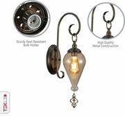 Close up shots of Amber Glass Antique Bronze Metal Body Moroccan Style Wall Light with E27 Fitting | TEKLED 151-19452
