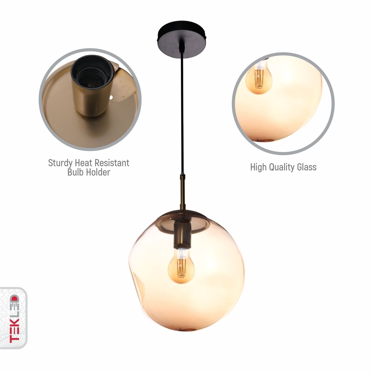 Close up shots of Amber Glass Crater Pendant Light with E27 Fitting | TEKLED 159-17342