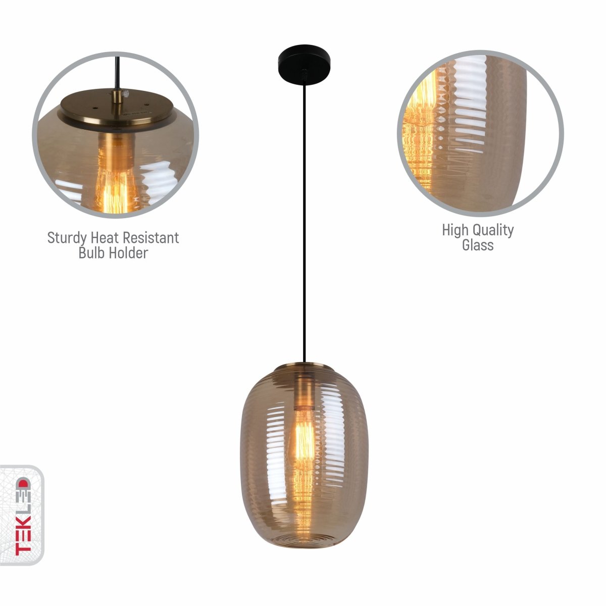 Close up shots of Bee Hive Amber Glass Pendant Light with E27 Fitting | TEKLED 159-17344