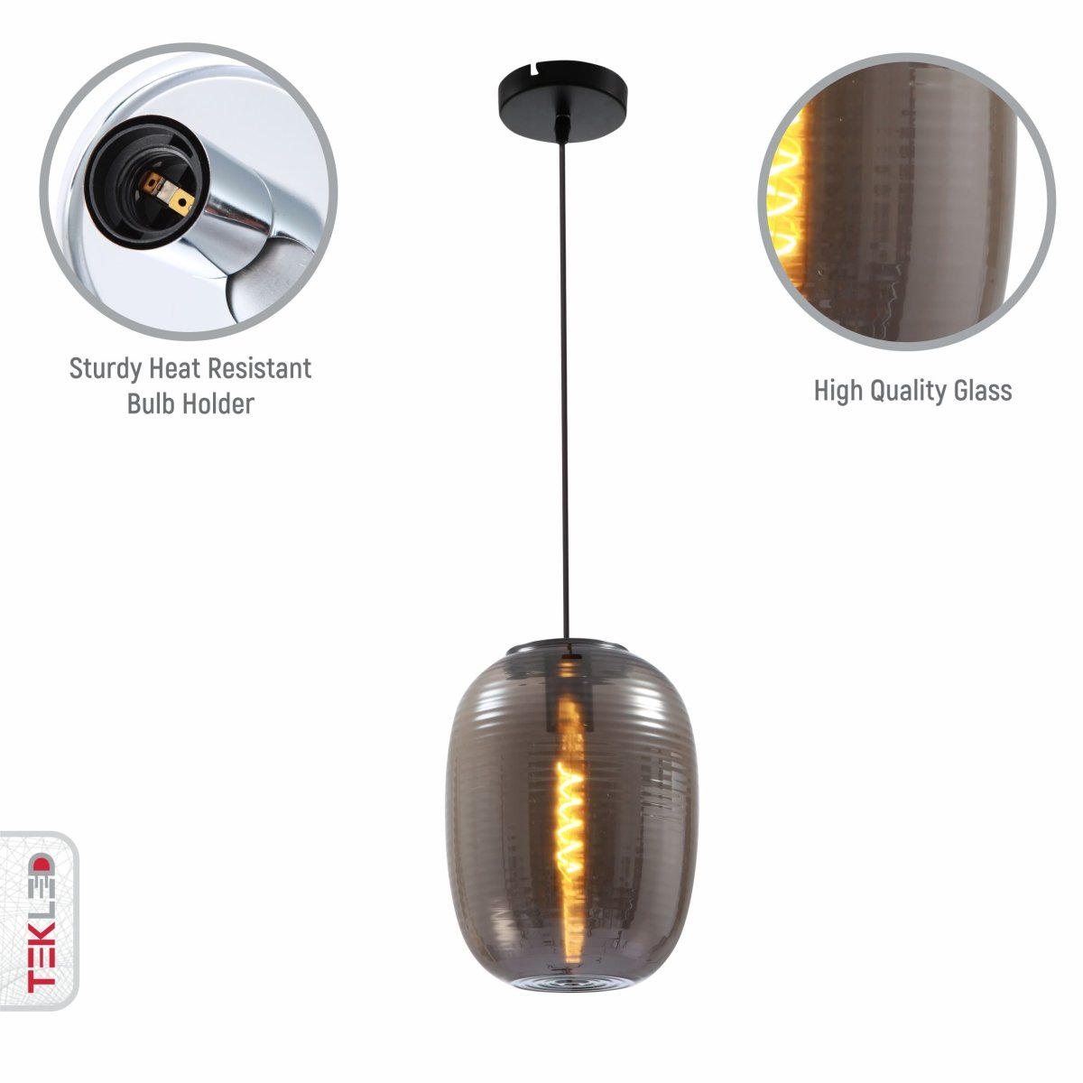 Close up shots of Bee Hive Smoky Glass Pendant Light with E27 Fitting | TEKLED 159-17346