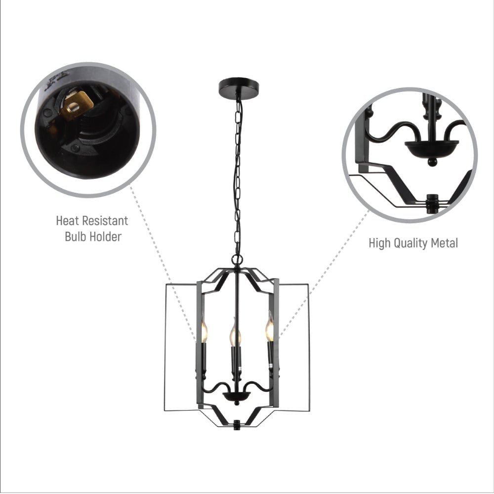 Close up shots of Black Cage Candle Lantern Rustic Nautical Nordic Chandelier Ceiling Light with 3xE14 Fittings | TEKLED 159-17864