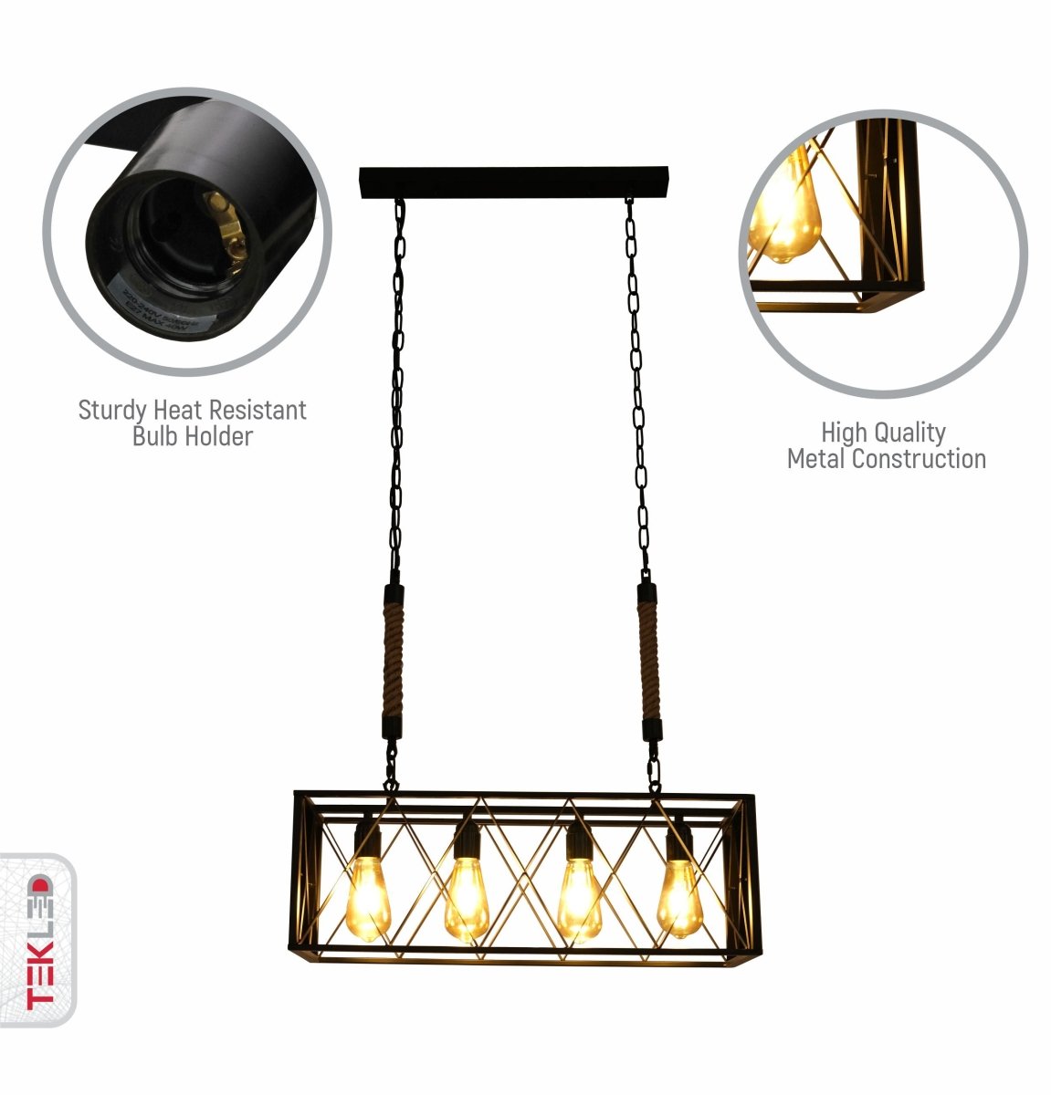 Close up shots of Black Cuboid Metal Island Chandelier with 4xE27 Fitting | TEKLED 158-17870
