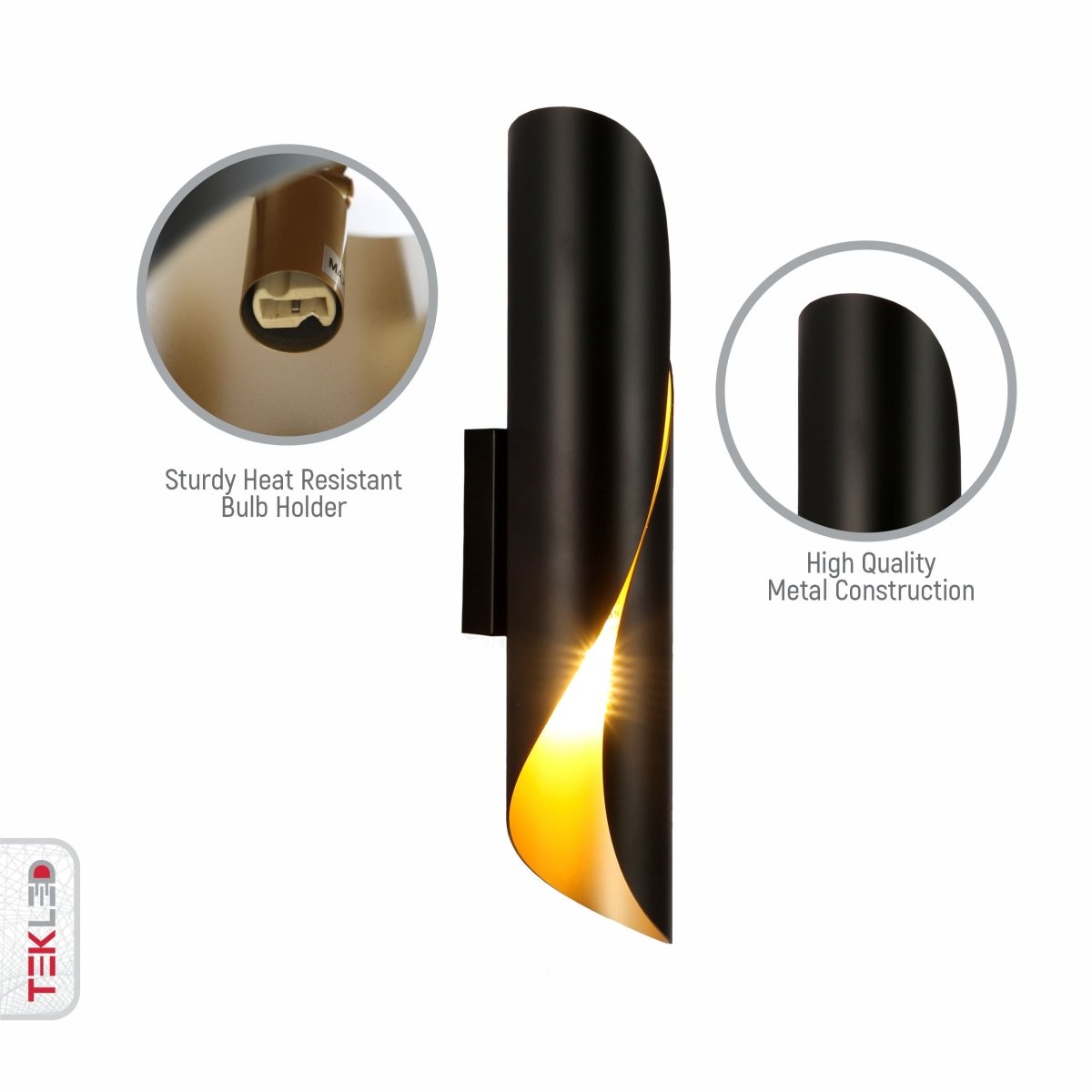 Close up shots of Black Gold Metal Cylinder Wall Light with 2xG9 Fitting | TEKLED 151-19742