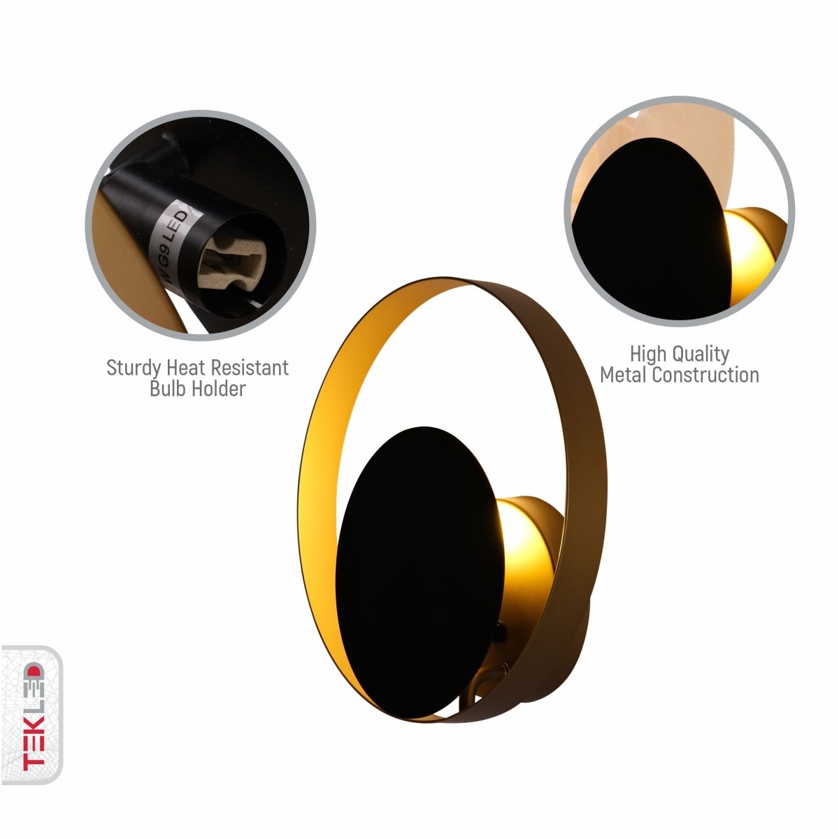 Close up shots of Black Gold Metal Flat Wall Light with G9 Fitting | TEKLED 151-19732