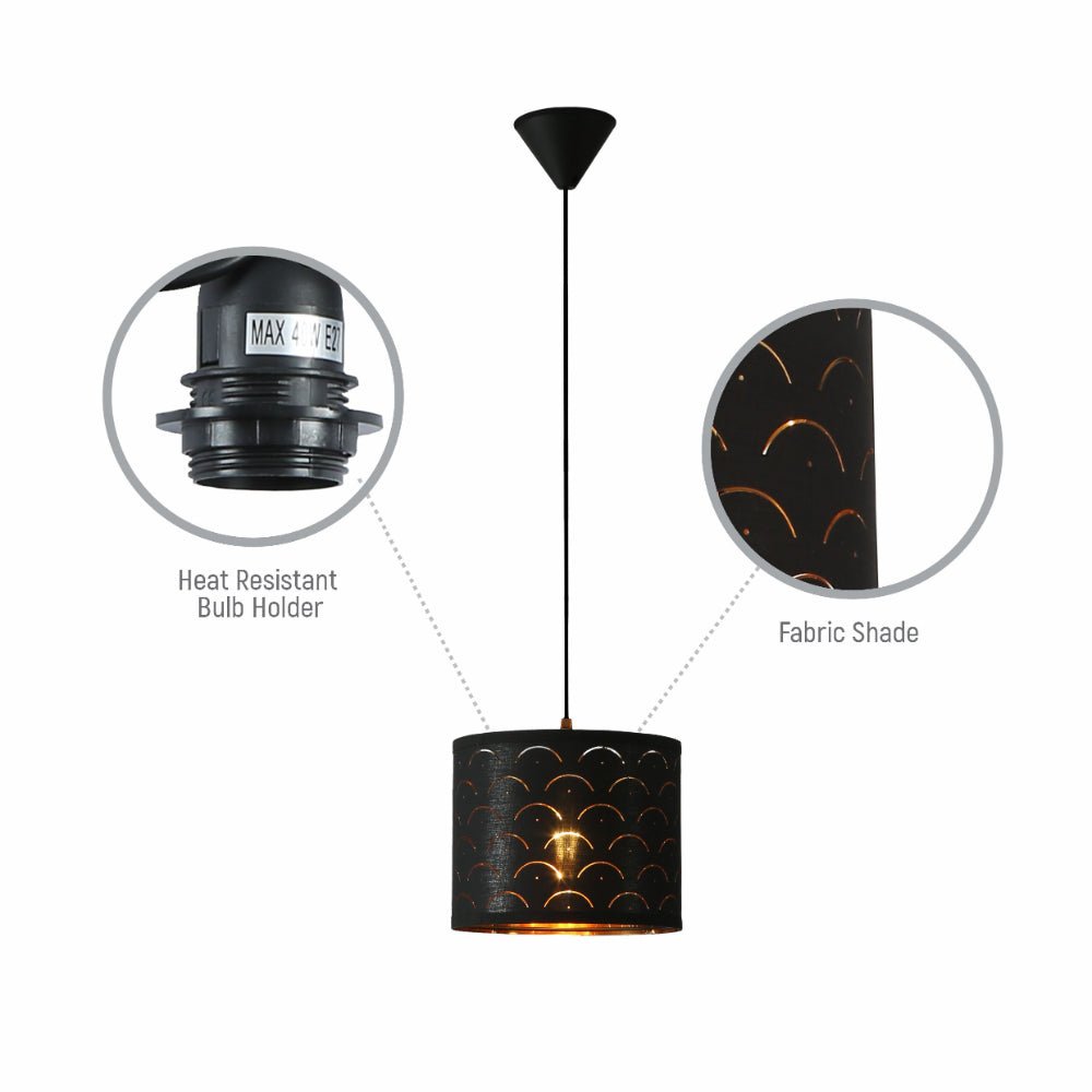 Close up shots of Black Gold Shade Scandinavian Modern Pendant Ceiling Light Small with E27 Fitting | TEKLED 158-19590