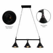 Close up shots of Black Metal Funnel Pipe Island Ceiling Chandelier Light with 3xE27 | TEKLED 150-17966