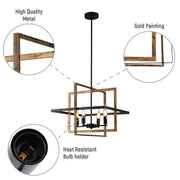 Close up shots of Caged Cuboid Rectangle Candle Lantern Nautical Pendant Ceiling Light with 4xE14 Gold Black Finishing | TEKLED 159-17866