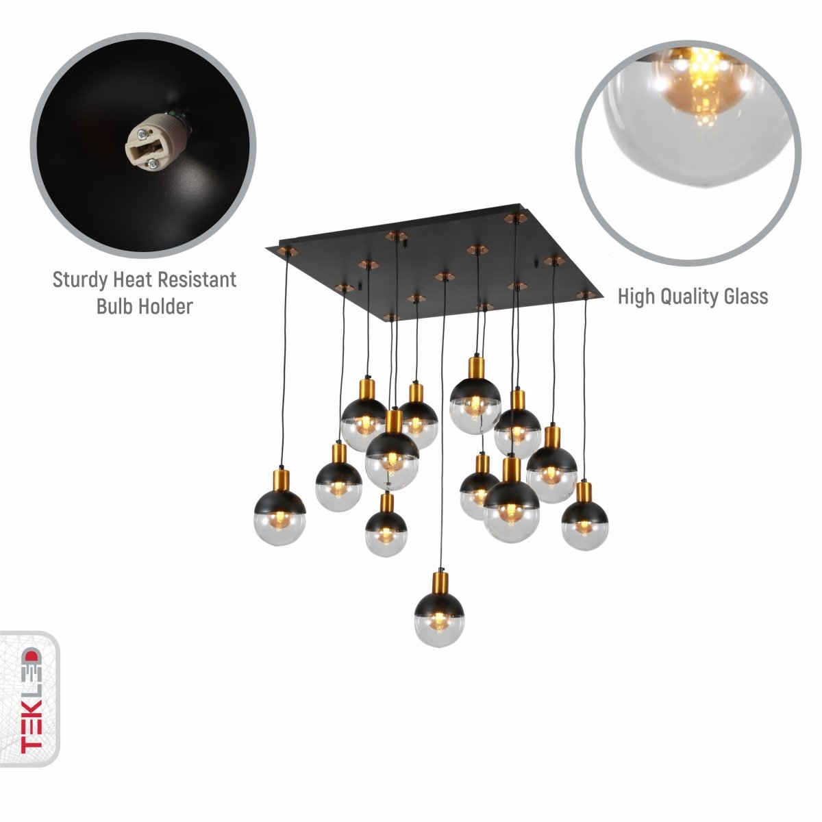 Close up shots of Clear Black Globe Glass Modern Nordic Chandelier with 13xG9 Fitting | TEKLED 158-19570