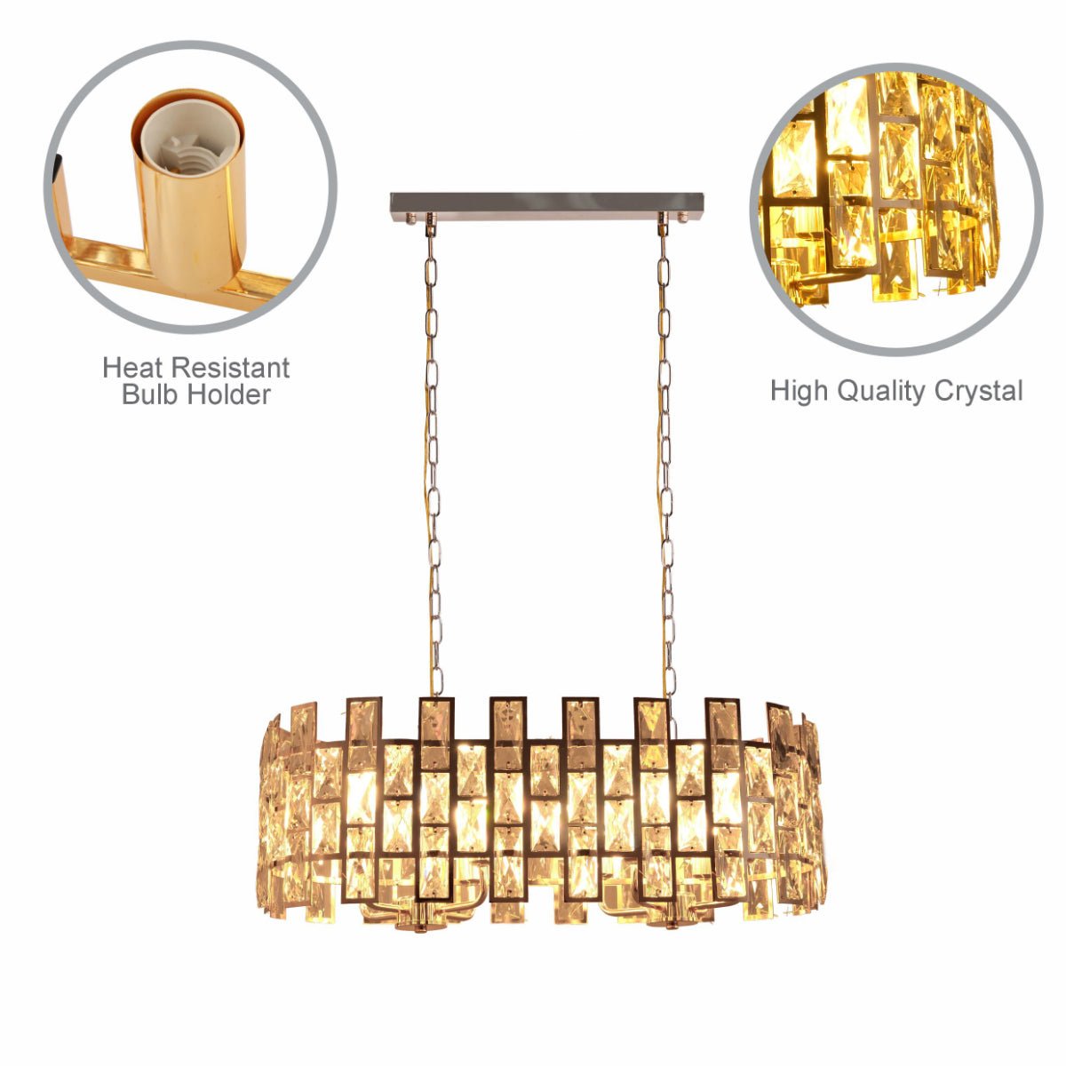 Close up shots of Coffin Stone Gold Metal Castle Crystal Island Chandelier Ceiling Light with 8xE14 Fitting | TEKLED 158-19425