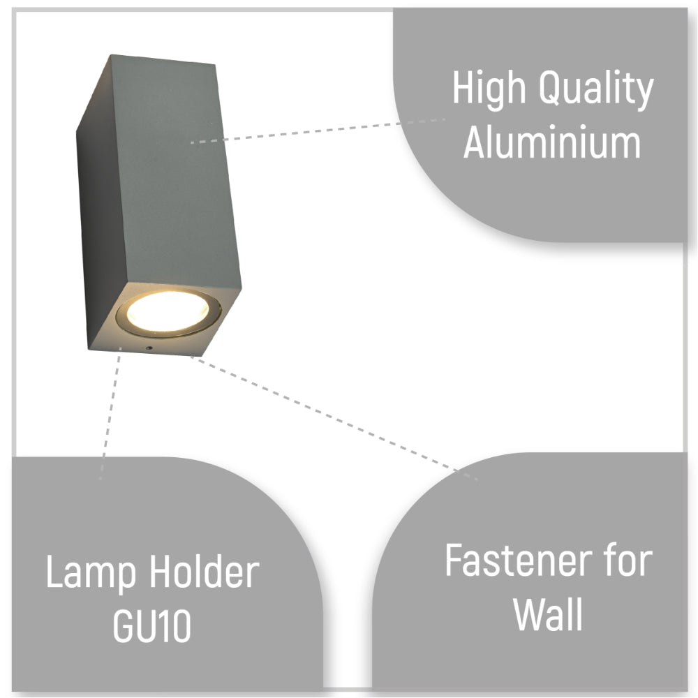 Close up shots of Cubioid Wall Lamp IP44 Grey with  2xGU10 Fitting | TEKLED 182-03350