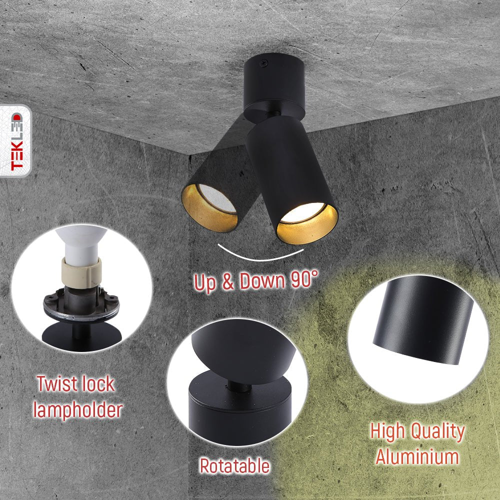 Close up shots of Cyclinder Downlight Black Surface Mount Rotatable with GU10 Fitting | TEKLED 172-03024