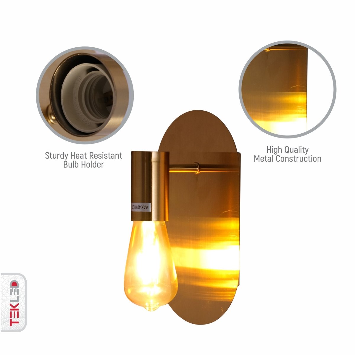 Close up shots of Gold Metal Wall Light with E27 Fitting | TEKLED 151-19736