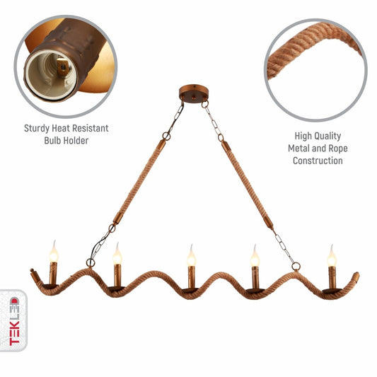 Close up shots of Hemp Rope Spiral Island Chandelier with 5xE14 Fitting | TEKLED 158-17592