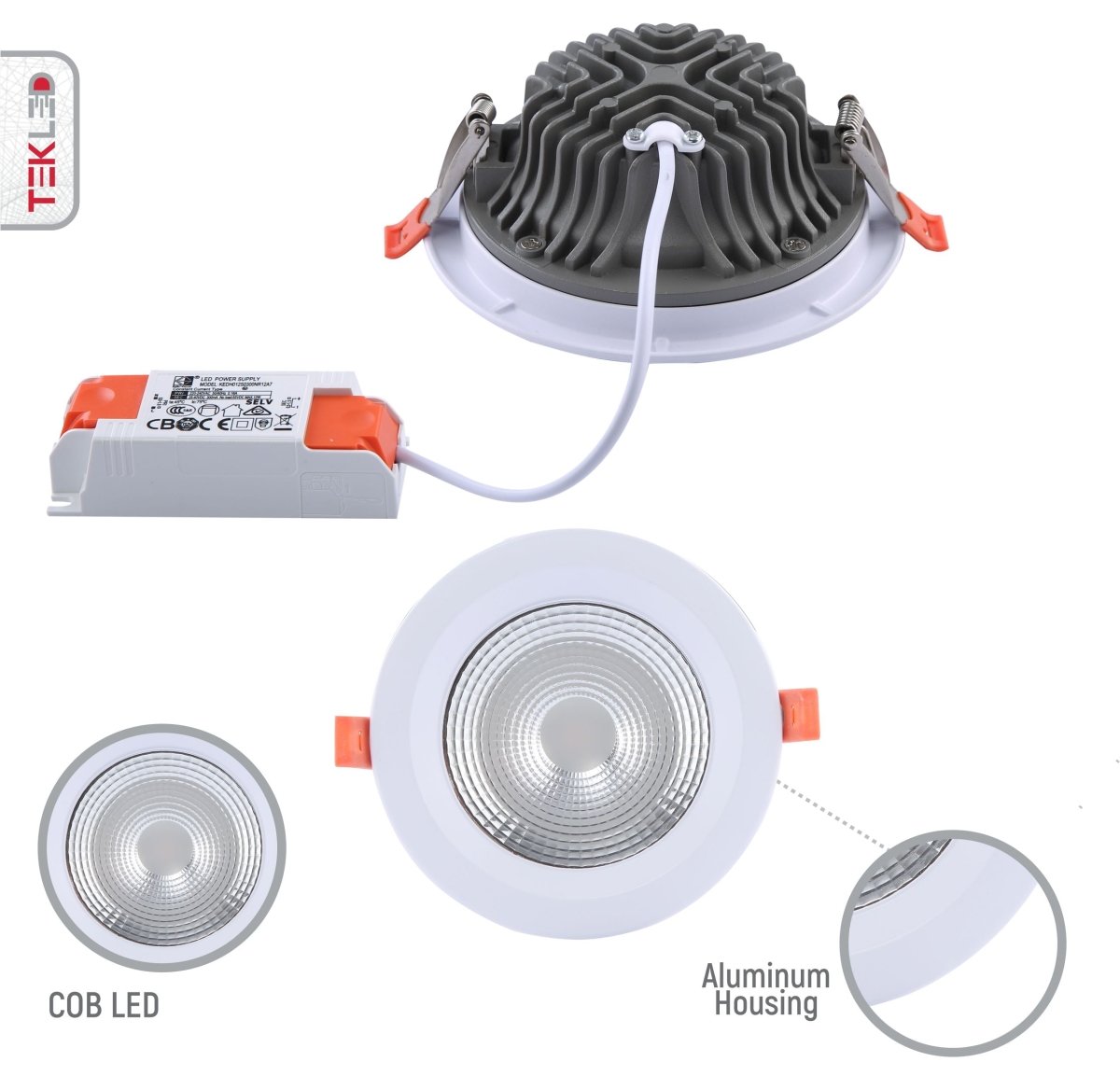 Close up shots of LED COB Recessed Downlight 10W Cool White 5000K White | TEKLED 165-03400