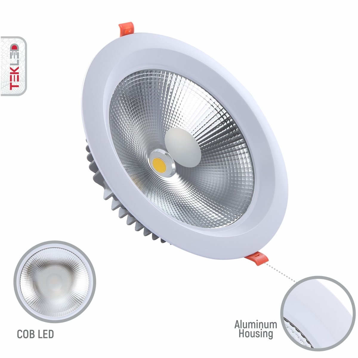 Close up shots of LED COB Recessed Downlight 30W Cool White 5000K White | TEKLED 165-03404