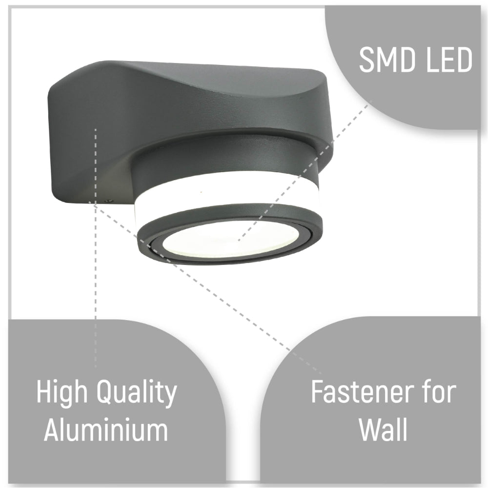 Close up shots of LED Diecast Aluminium One Direction Wall Lamp 7W 4000K Cool White IP54 Black | TEKLED 182-03362