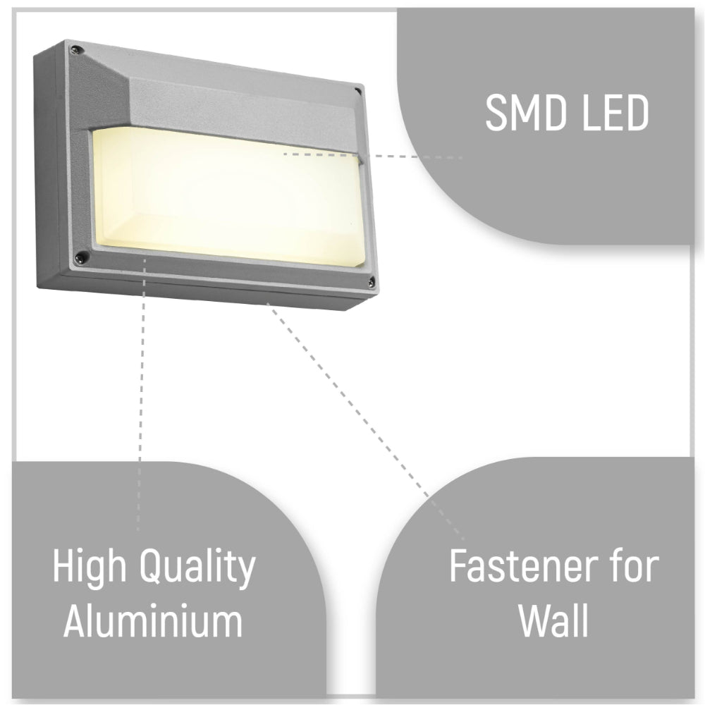 Close up shots of LED Diecast Aluminium Rectangle Half Wall Lamp 20W Cool White 4000K IP54 Grey | TEKLED 182-03359