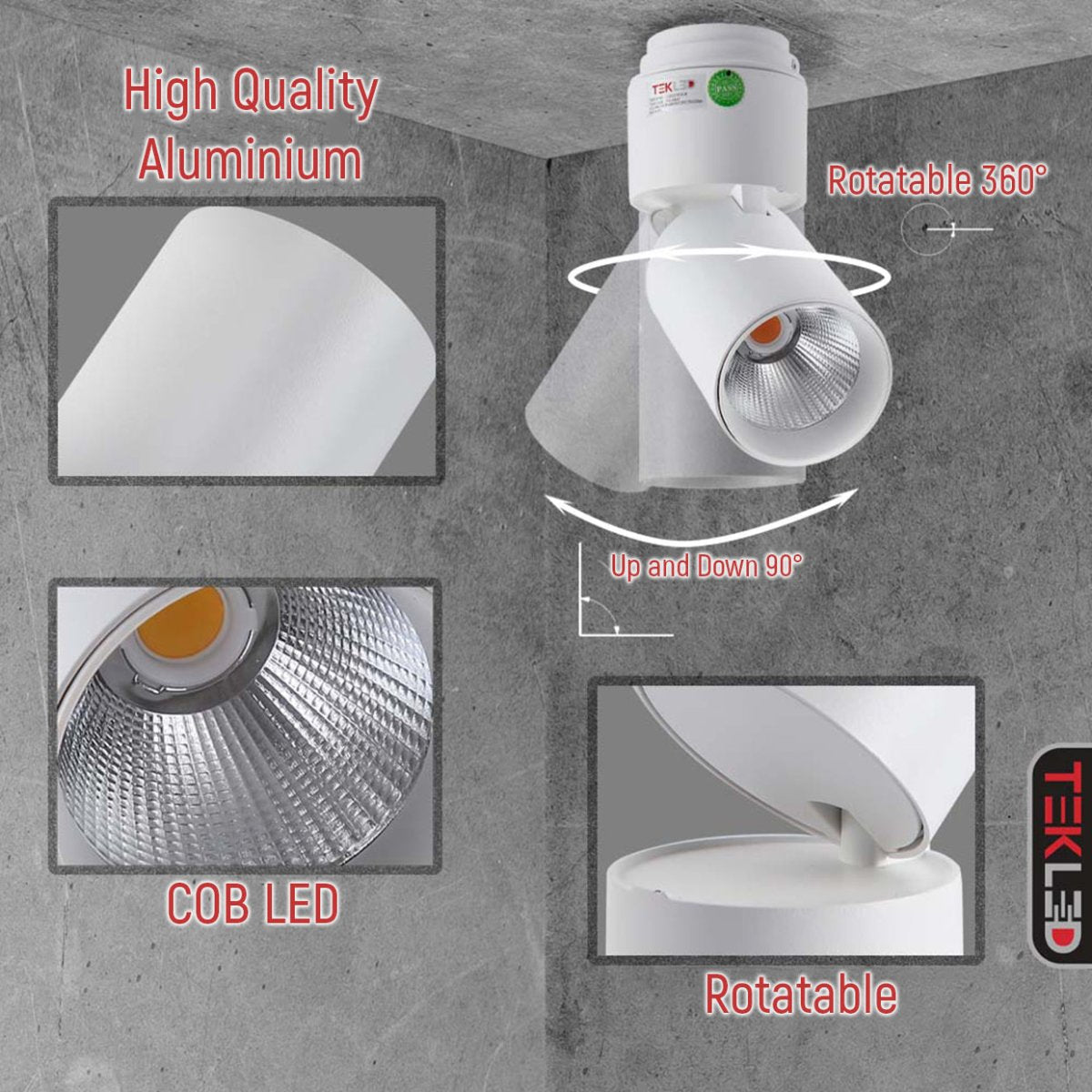 Close up shots of LED Surface-Recesssed Rotatable Downlight H-160 20W Cool White 4000K White | TEKLED 174-03847