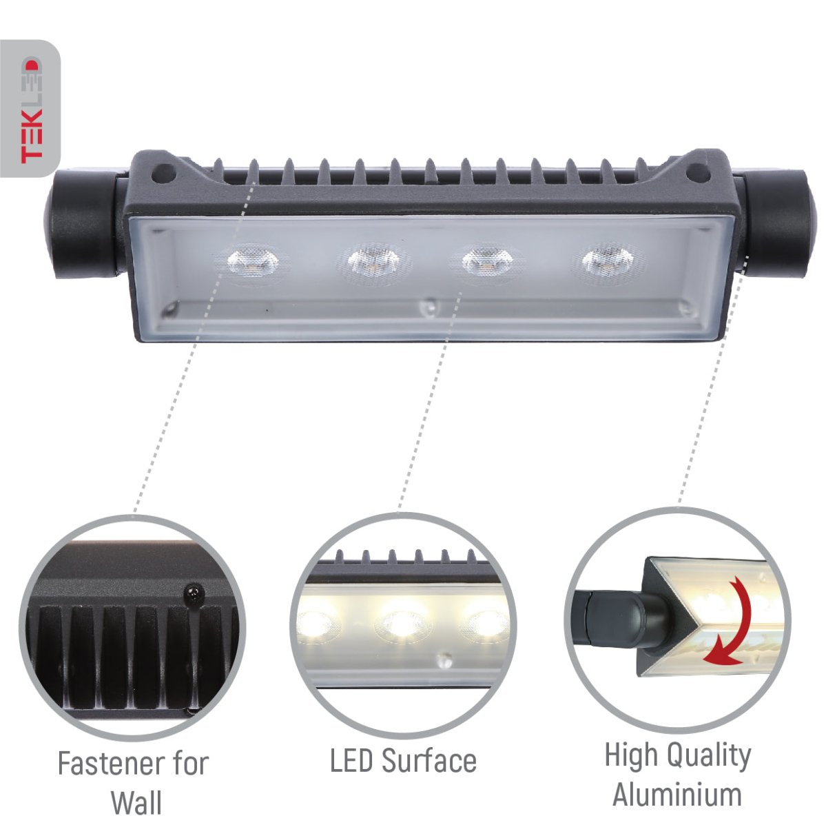 Close up shots of LED Wallwasher Wall Light 12W Cool White 4000K IP54 Black | TEKLED 182-03274