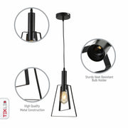 Close up shots of Nordic Black Cage Pendant Light with E27 Fitting | TEKLED 159-17500