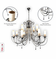 Close up shots of Opal Cylinder Glass Chrome Metal 12 Arm Chandelier with 12xE14 Fitting | TEKLED 158-17820