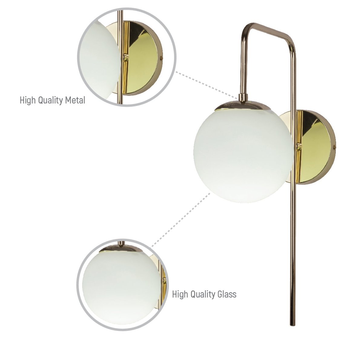 Close up shots of Opal Globe Glass Bronze Cane Metal Downward Wall Light with E27 Fitting | TEKLED 151-19524