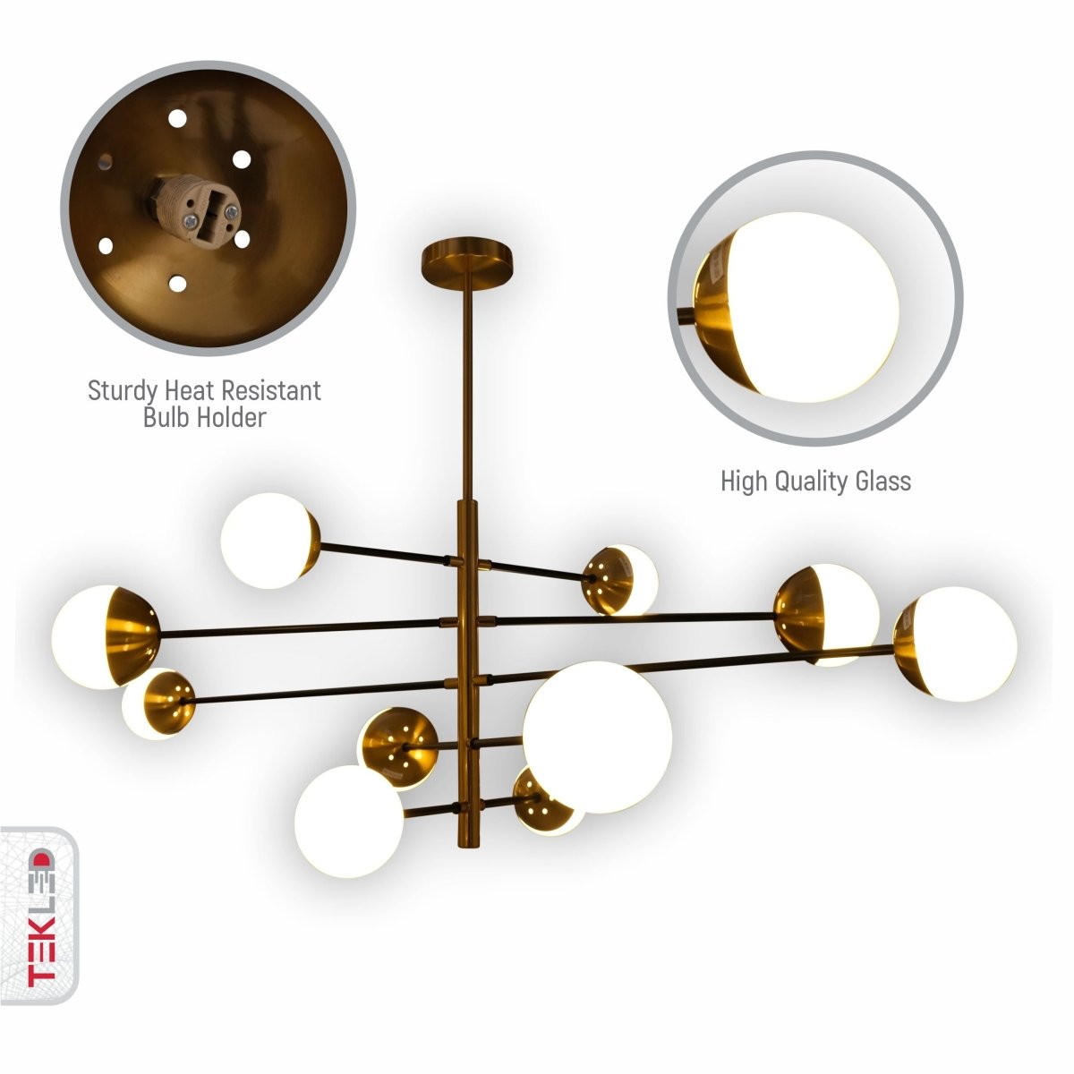 Close up shots of Opal Globe Glass Gold Metal Body Modern Nordic Chandelier with 10xG9 Fittings | TEKLED 159-17538