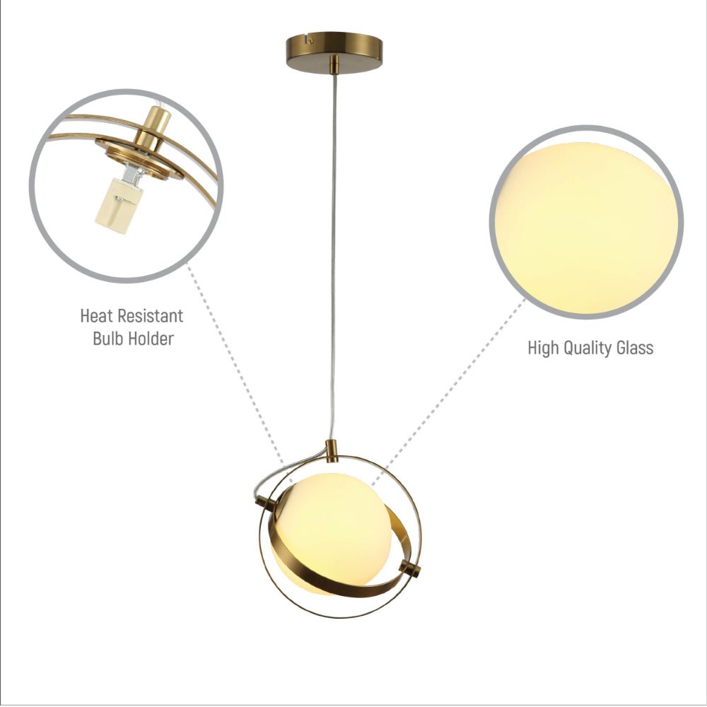 Close up shots of Opal Globe Glass Gold Rings Pendant Ceiling Light D200 with G9 Fitting | TEKLED 158-19594