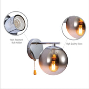 Close up shots of Smoky Globe Glass Chrome Metal Body Sputnik Molecule Modern Wall Light with Pull Down Switch E27 Fitting | TEKLED 151-19792