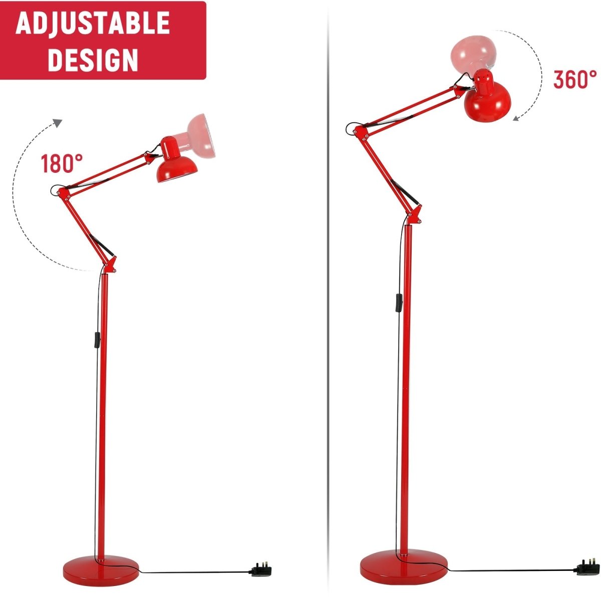 Close up shots of Swing Arm Architect Model Floor Lamp E27 Red | TEKLED 130-03353