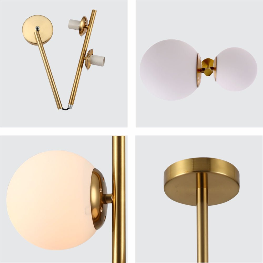 Close up shots of Vertical Opal Globes Gold Metal Body Ceiling light with 2xE27 Fittings | TEKLED 156-19510