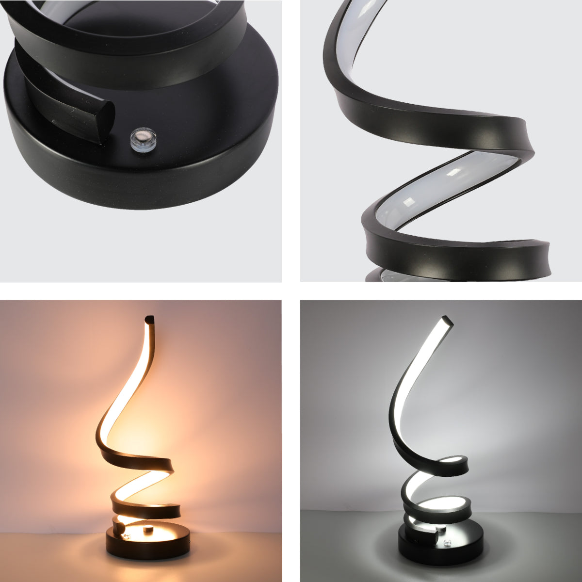 Close shots of Contemporary Spiral LED Table Lamp with Adjustable CCT - Black Finish 130-03641