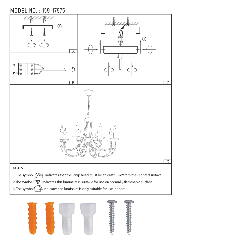 User manual for Contour Cascade Dual Tone U-Shape Chandelier Ceiling Light | TEKLED 159-17975